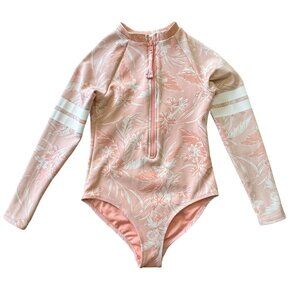 PIPING HOT AUSTRALIA Floral Rash Guard Swimsuit Girls 10 Pink Long Sleeve Swim